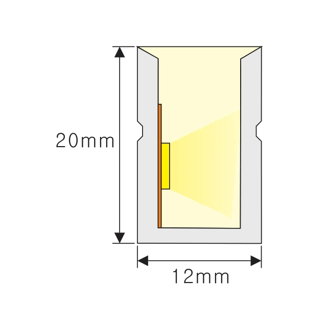 Dimensioned cross-section of NP-S1220 PU Neon Flex, 12 × 20 mm.