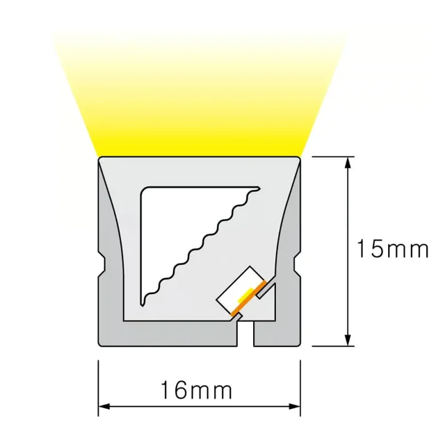 Dimensioned cross-section of NS-3D1615 Neon Flex, 16 × 15 mm.