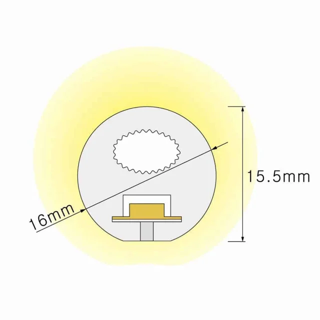 Dimensioned cross-section of NS-D16 Neon Flex, 16 × 15.5 mm.