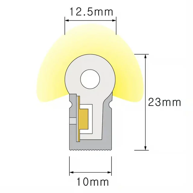 Dimensioned cross-section of NS-S1023 Neon Flex, 10 × 23 mm.