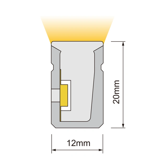 Dimensioned cross-section of NS-S1220B Black Neon Flex, 12 × 20 mm.