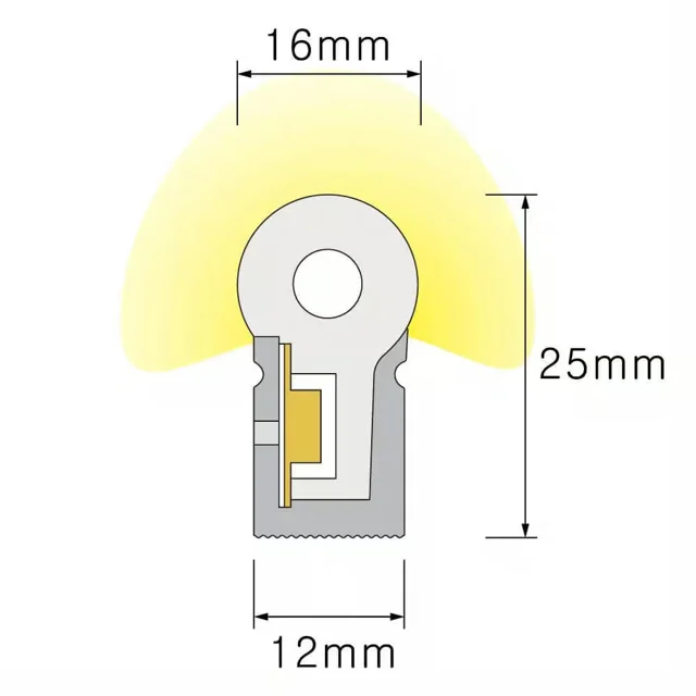 Dimensioned cross-section of NS-S1225 Neon Flex, 12 × 25 mm.