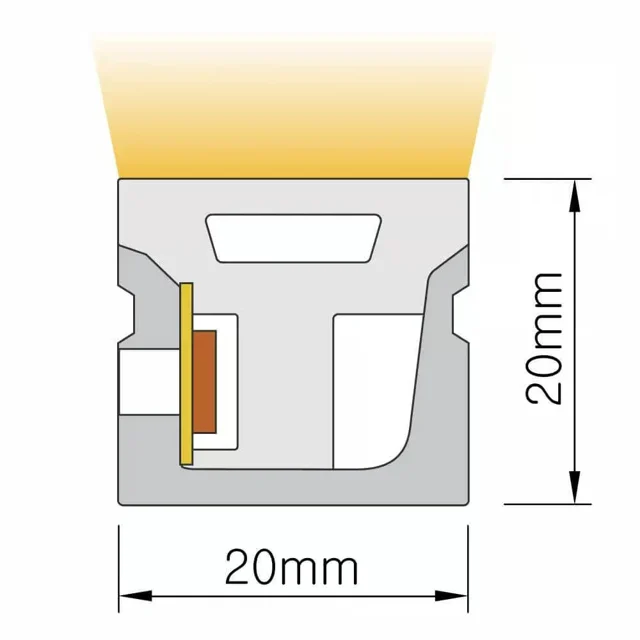 Dimensioned cross-section of NS-S2020 Neon Flex, 20 × 20 mm.