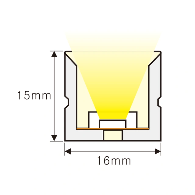 Dimensioned cross-section of NS-T1615 DMX512 Pixel Neon Flex, 16 × 15 mm.