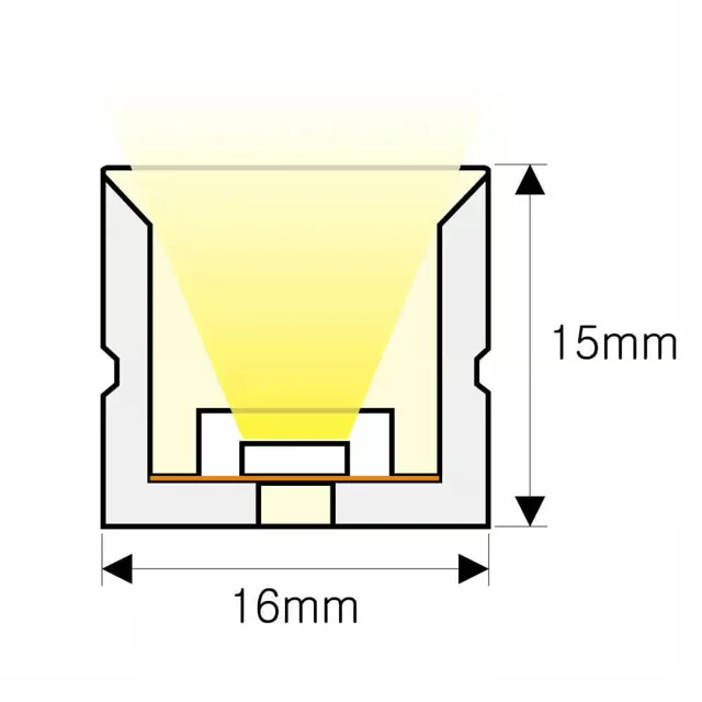 Dimensioned cross-section of NS-T1615 Neon Flex, 16 × 15 mm.