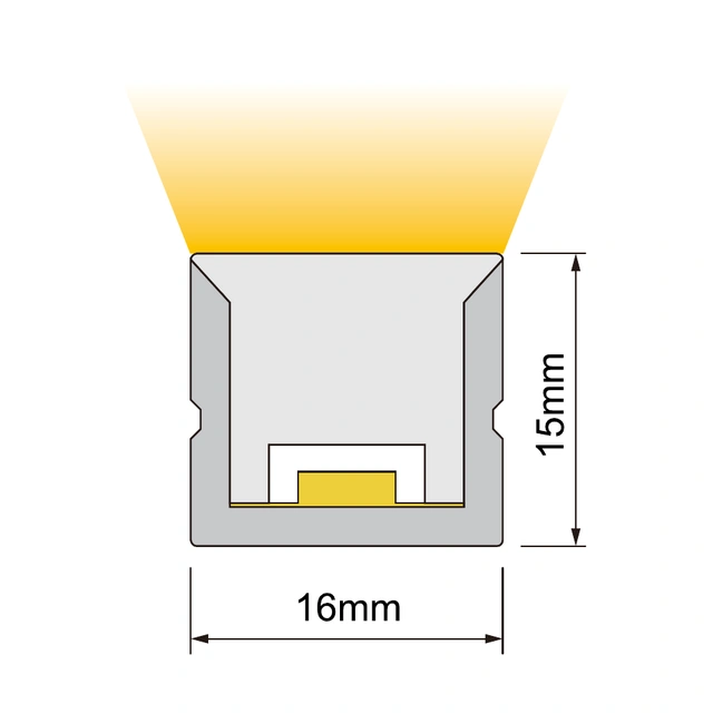 Dimensioned cross-section of NS-T1615B Black Neon Flex, 16 × 15 mm.