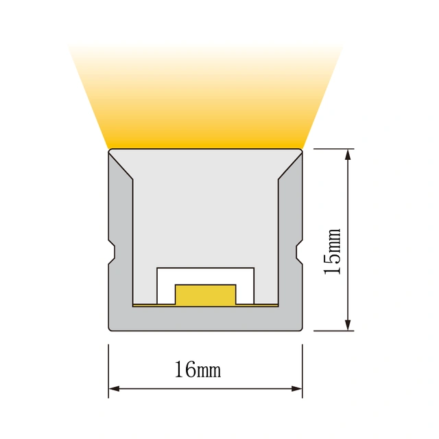 Dimensioned cross-section of NS-T1615H High Efficiency Neon Flex, 16 × 15 mm.