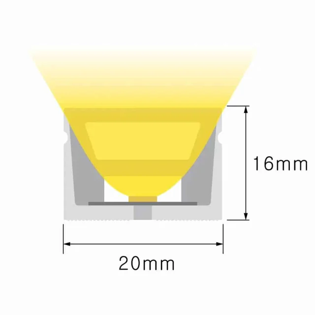 Dimensioned cross-section of NS-T2016 Neon Flex, 20 × 16 mm.