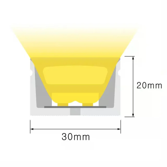 Dimensioned cross-section of NS-T3020 Neon Flex, 30 × 20 mm.