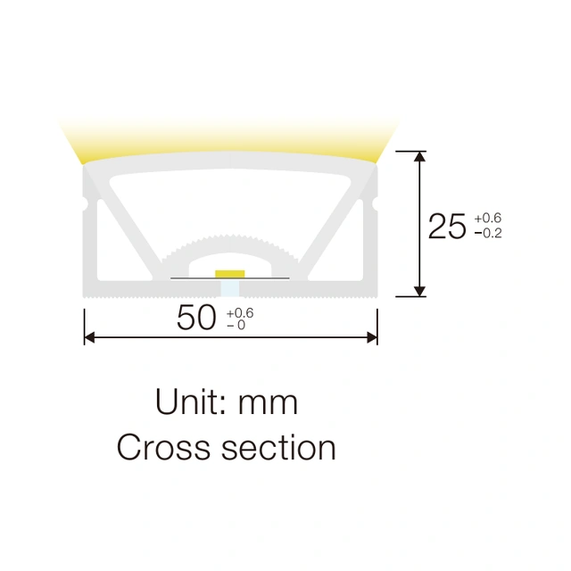 Dimensioned cross-section of NS-T5025 Neon Flex, 50 × 25 mm.